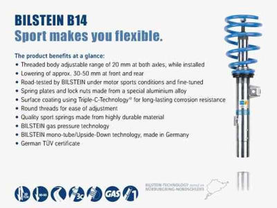 Bilstein B14 (PSS) 2016 Audi TT Quattro Height Adjustable Coilover Kit - MGC Suspensions